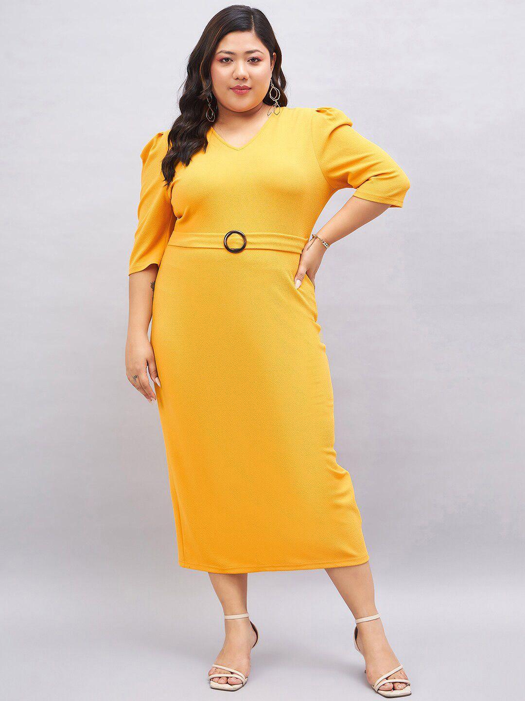 sztori plus size v-neck puff sleeves sheath dress