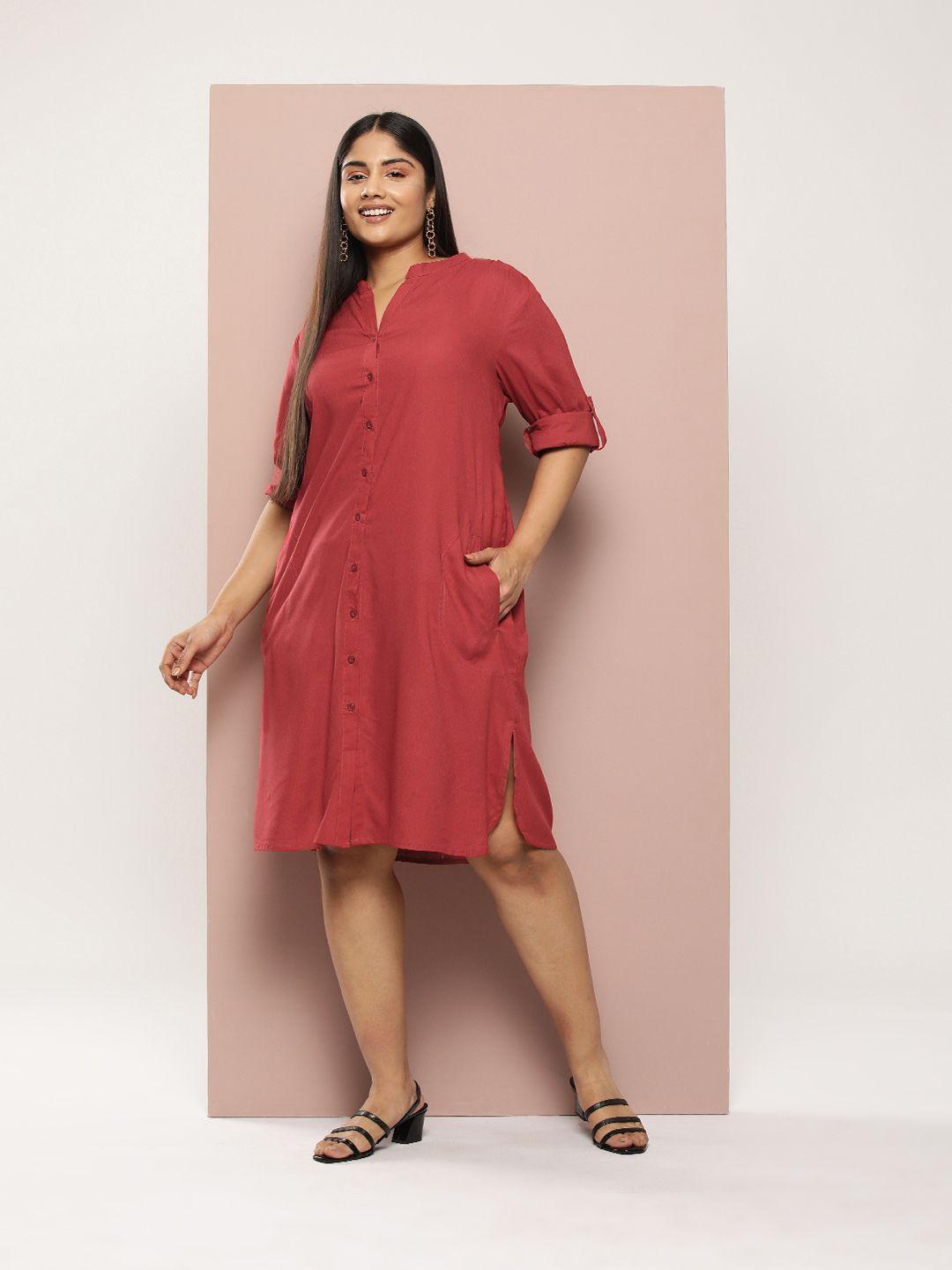 sztori plus size waist tie-up shirt dress