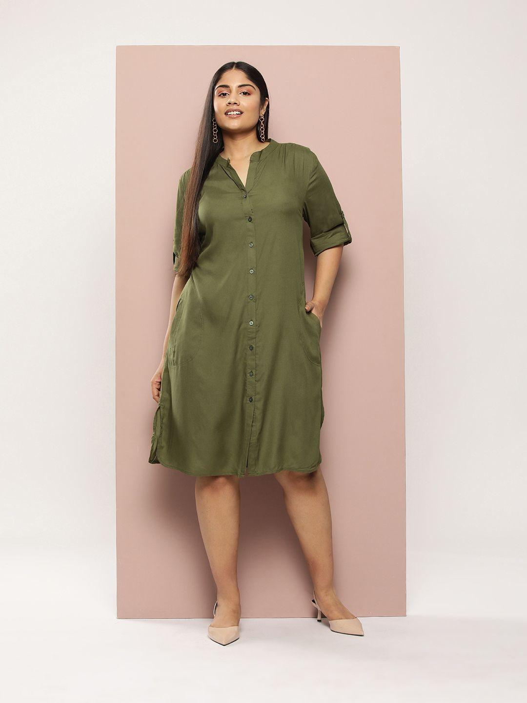 sztori plus size waist tie-up shirt dress