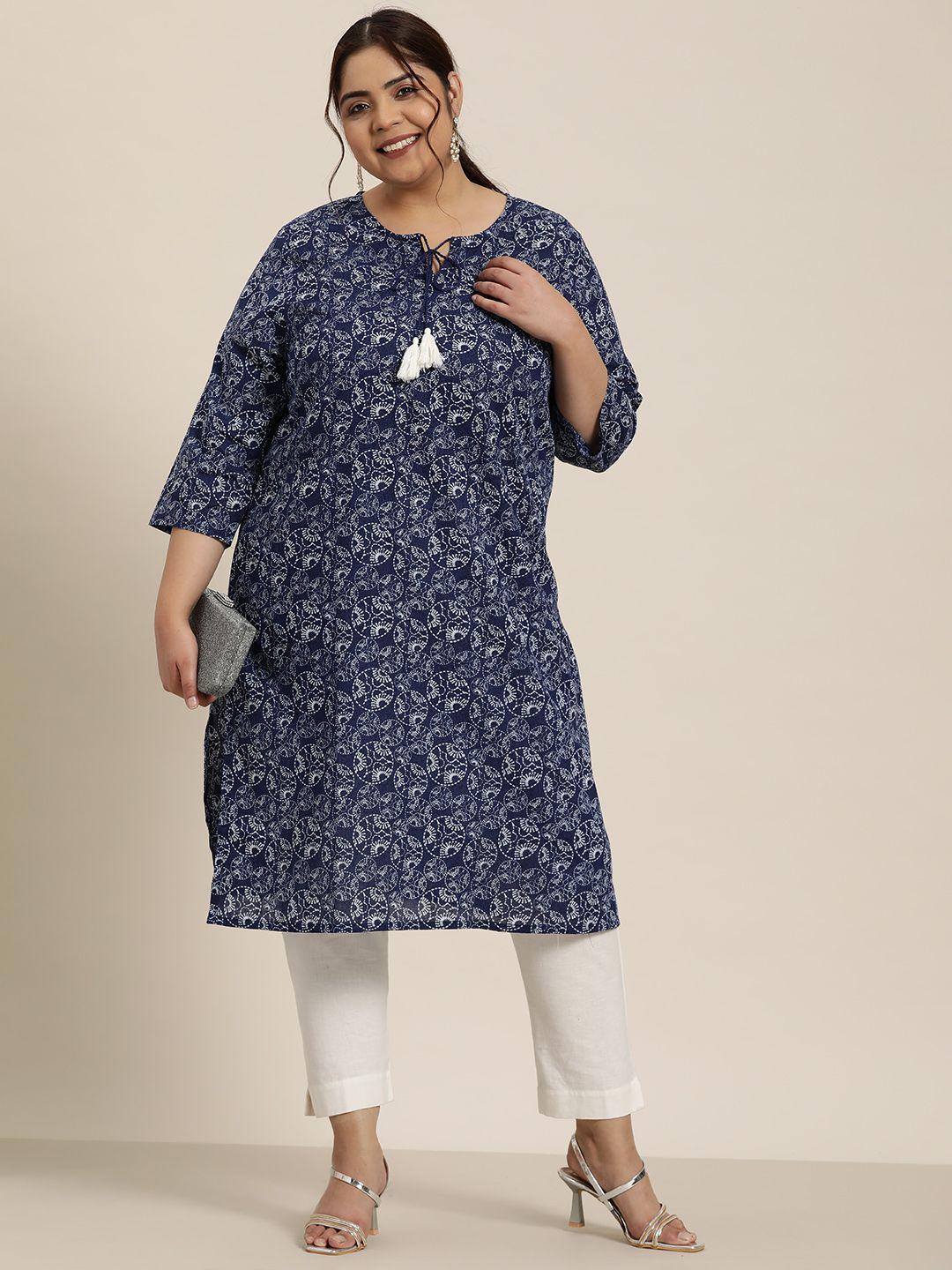 sztori plus size white ethnic motifs printed kurta