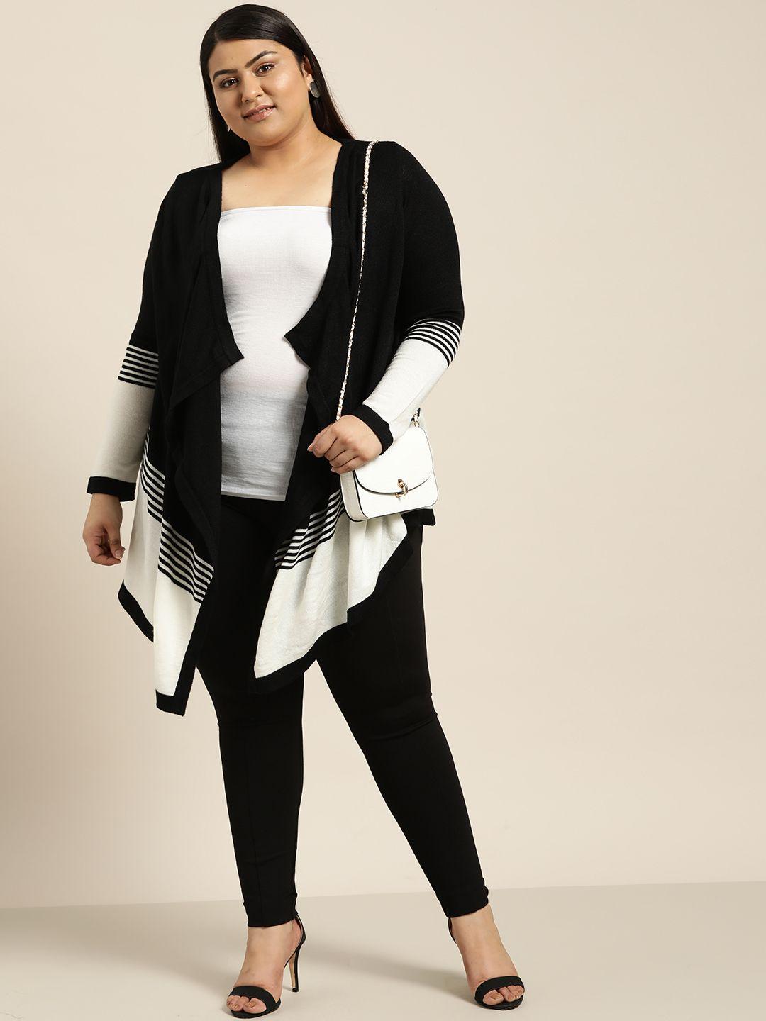 sztori plus size women black  white colourblocked front-open sweater