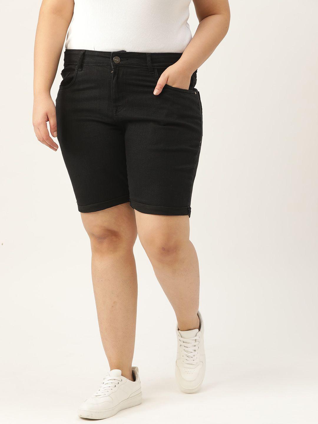 sztori plus size women black mid-rise denim shorts