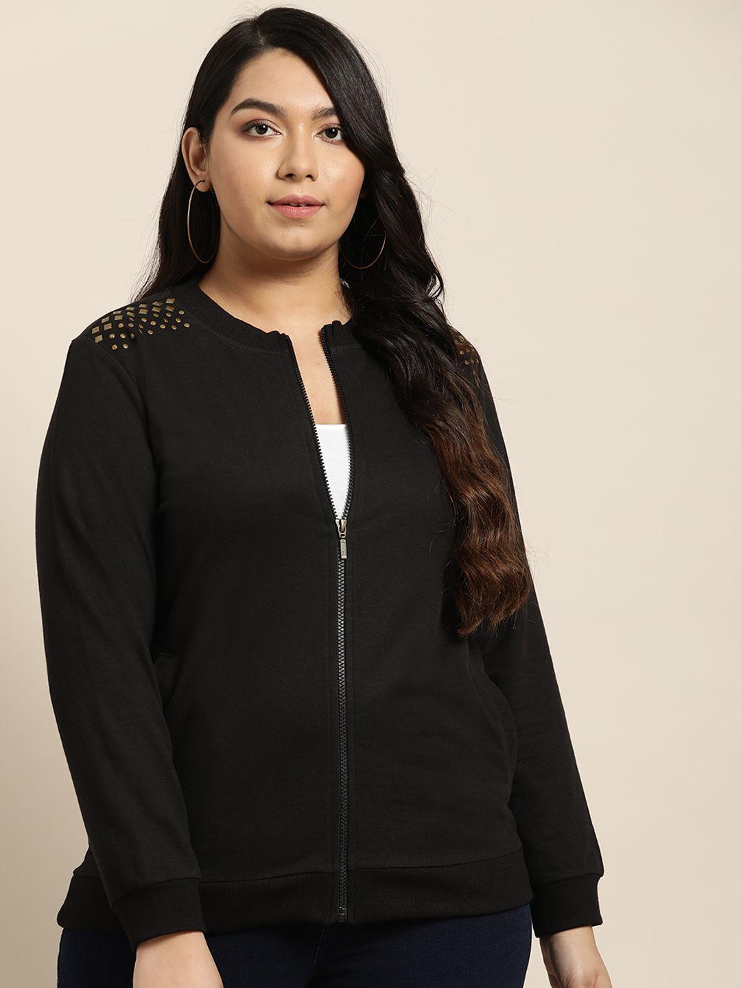 sztori plus size women black solid hooded sweatshirt