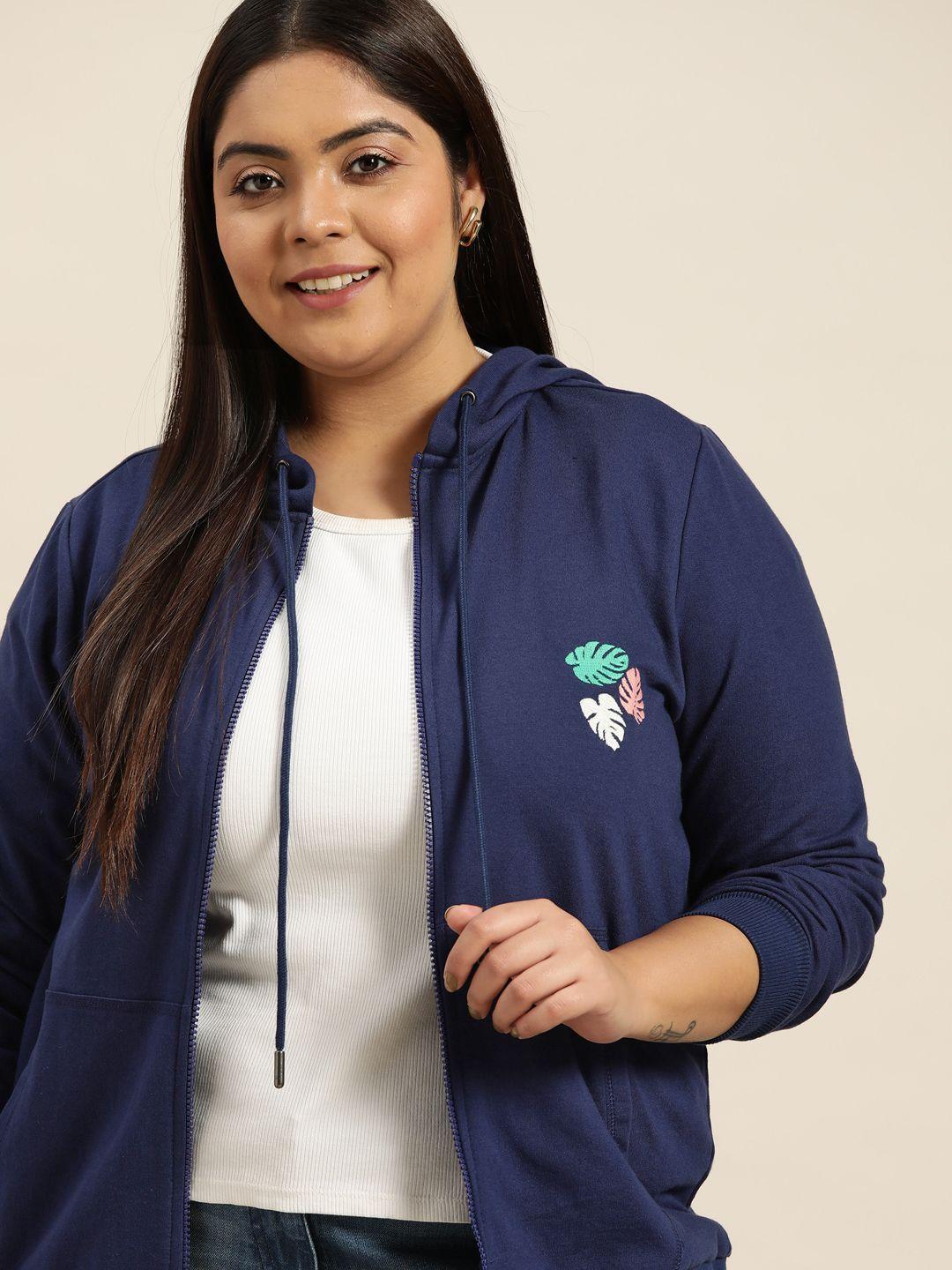 sztori plus size women blue solid hooded sweatshirt