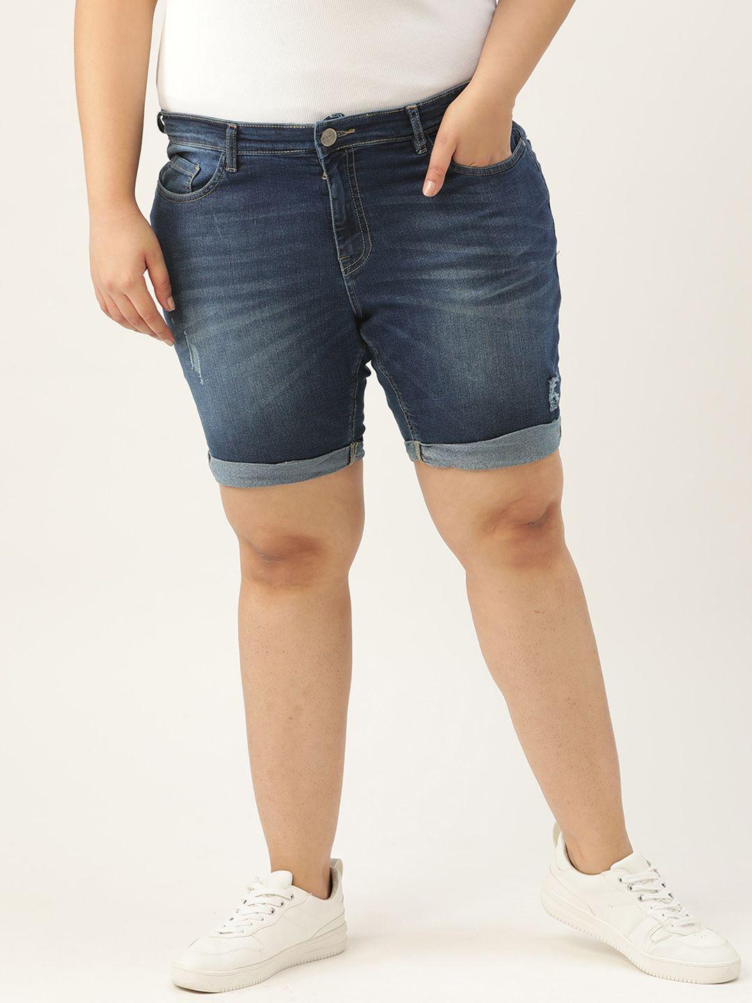 sztori plus size women navy blue mid-rise denim shorts