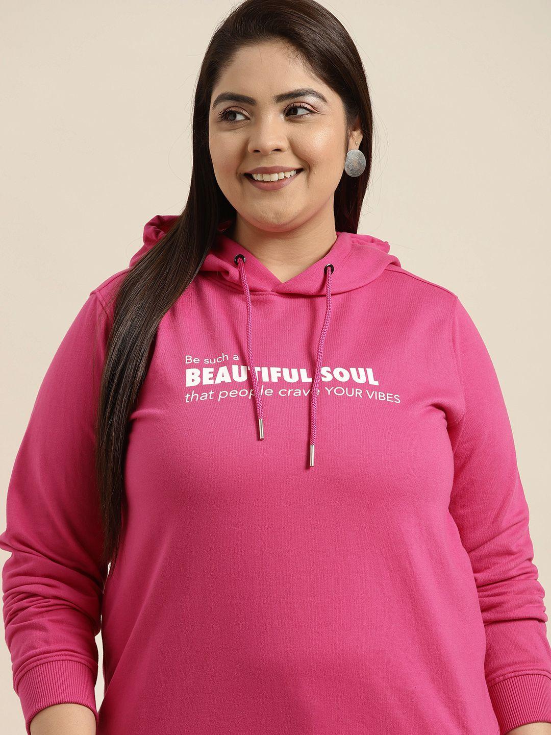 sztori plus size women pink & white printed hooded sweatshirt