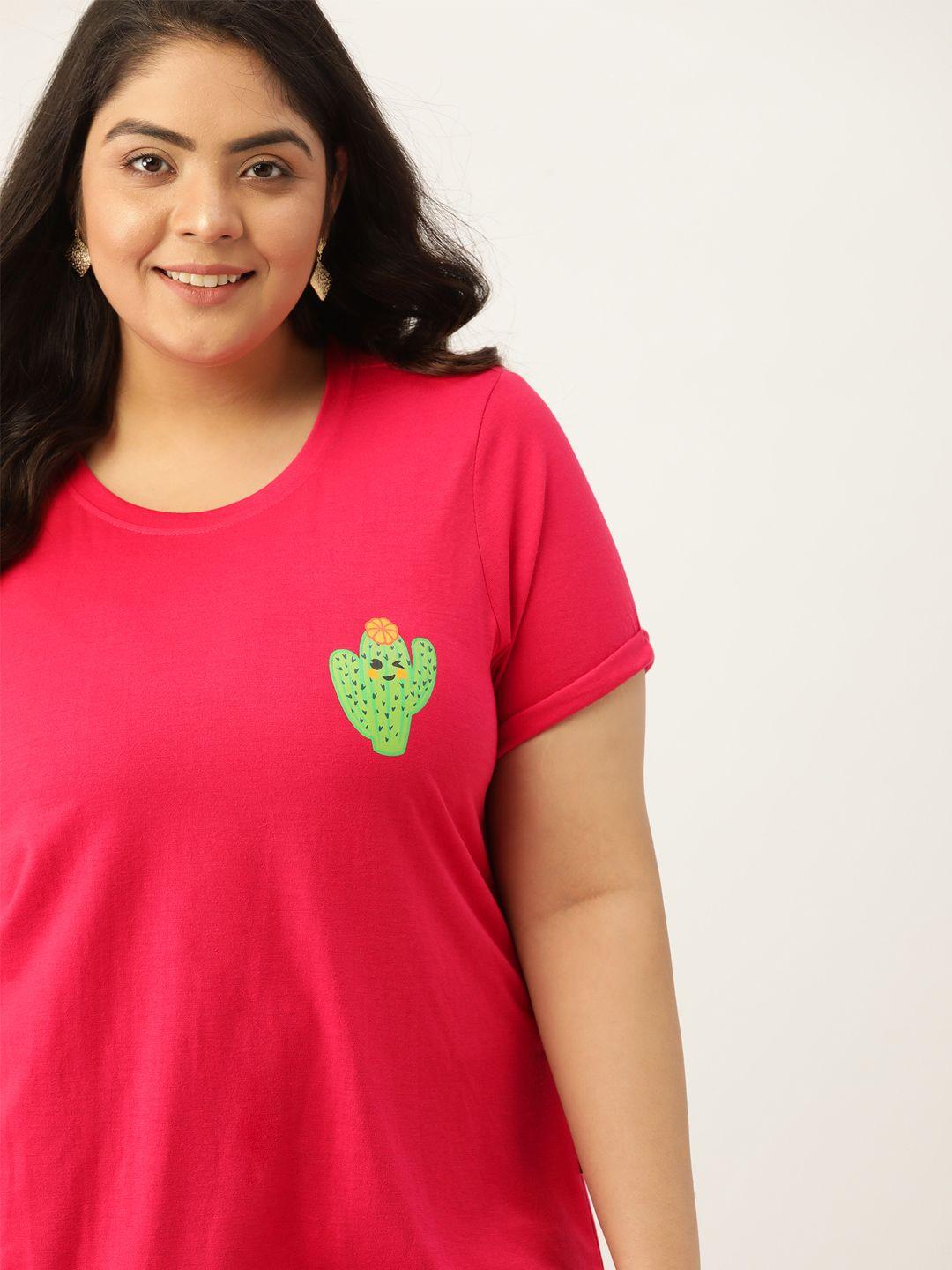 sztori plus size women red & green printed t-shirt