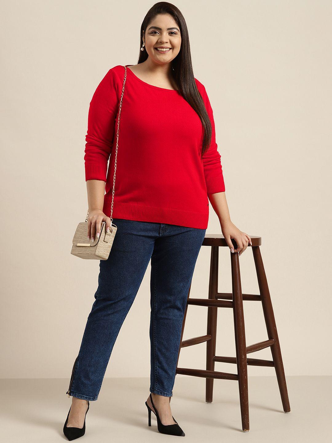 sztori plus size women red solid pullover