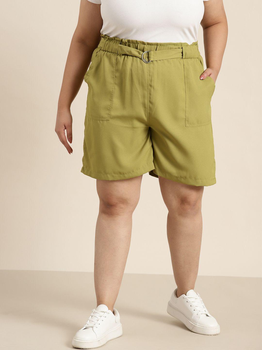 sztori plus size women solid high-rise paperbag shorts with belt