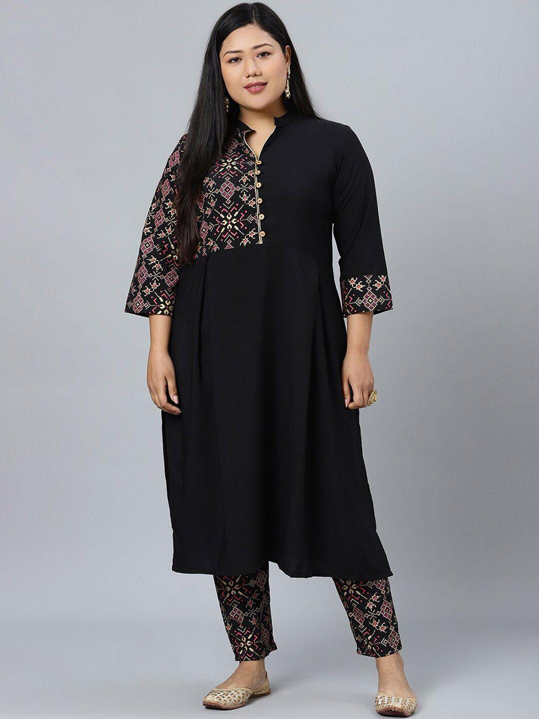 sztori women black printed regular kurta with trousers