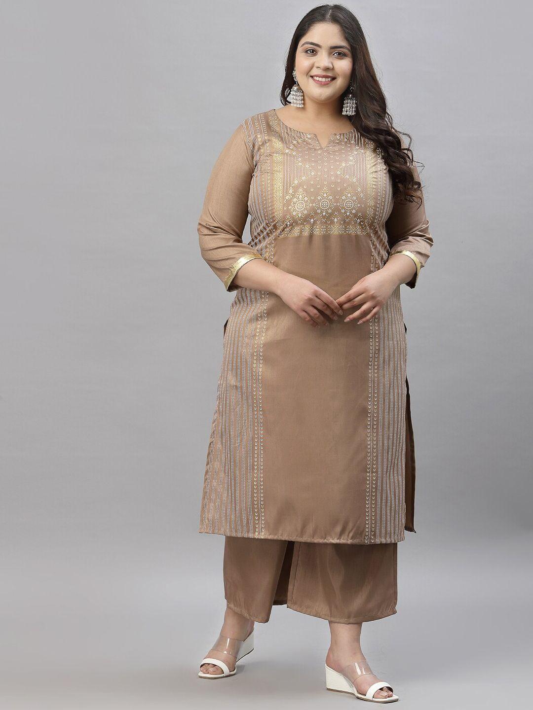 sztori women brown ethnic motifs printed regular kurta with palazzos