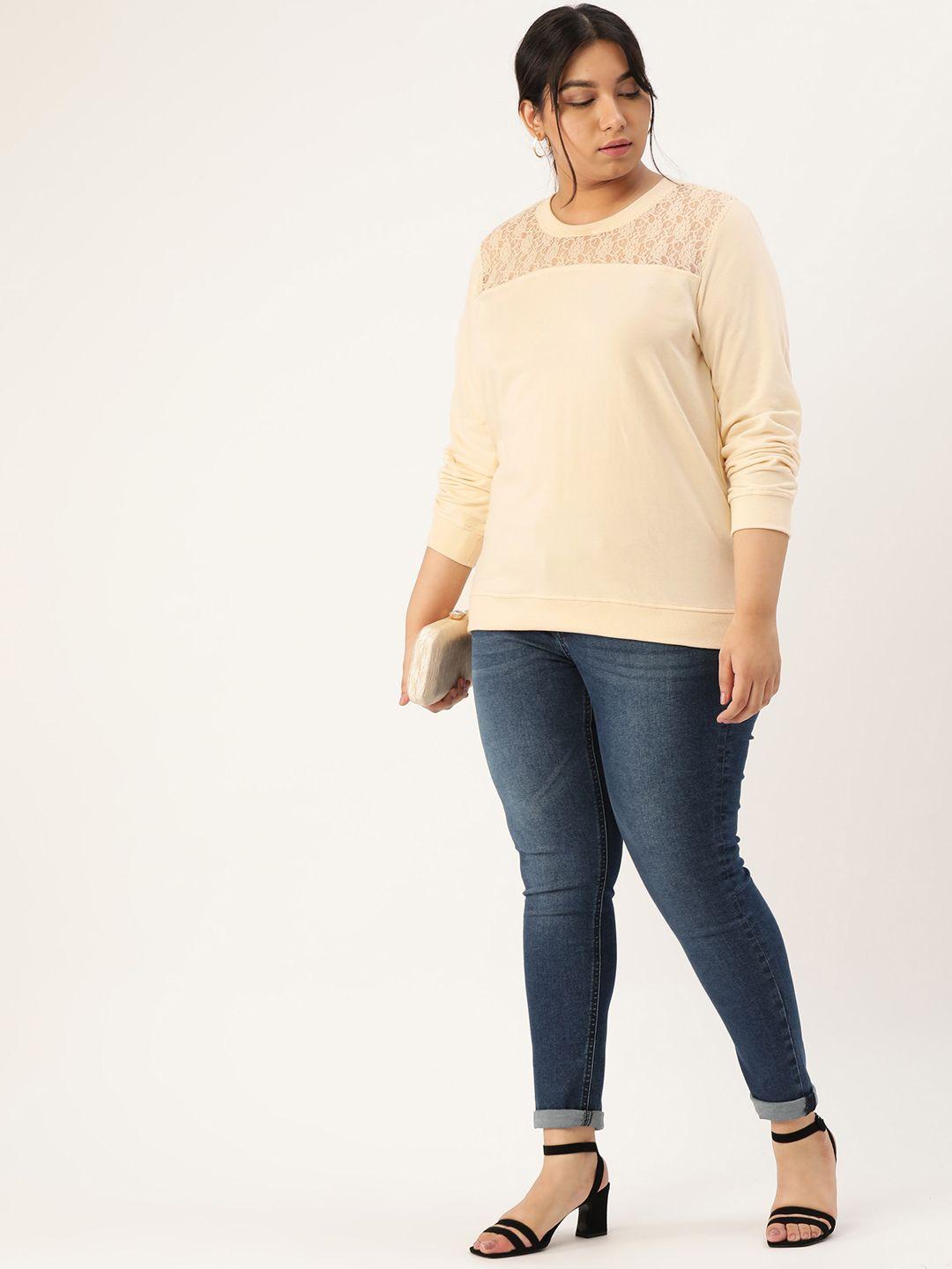 sztori women cream-coloured solid lightweight plus size sweatshirt