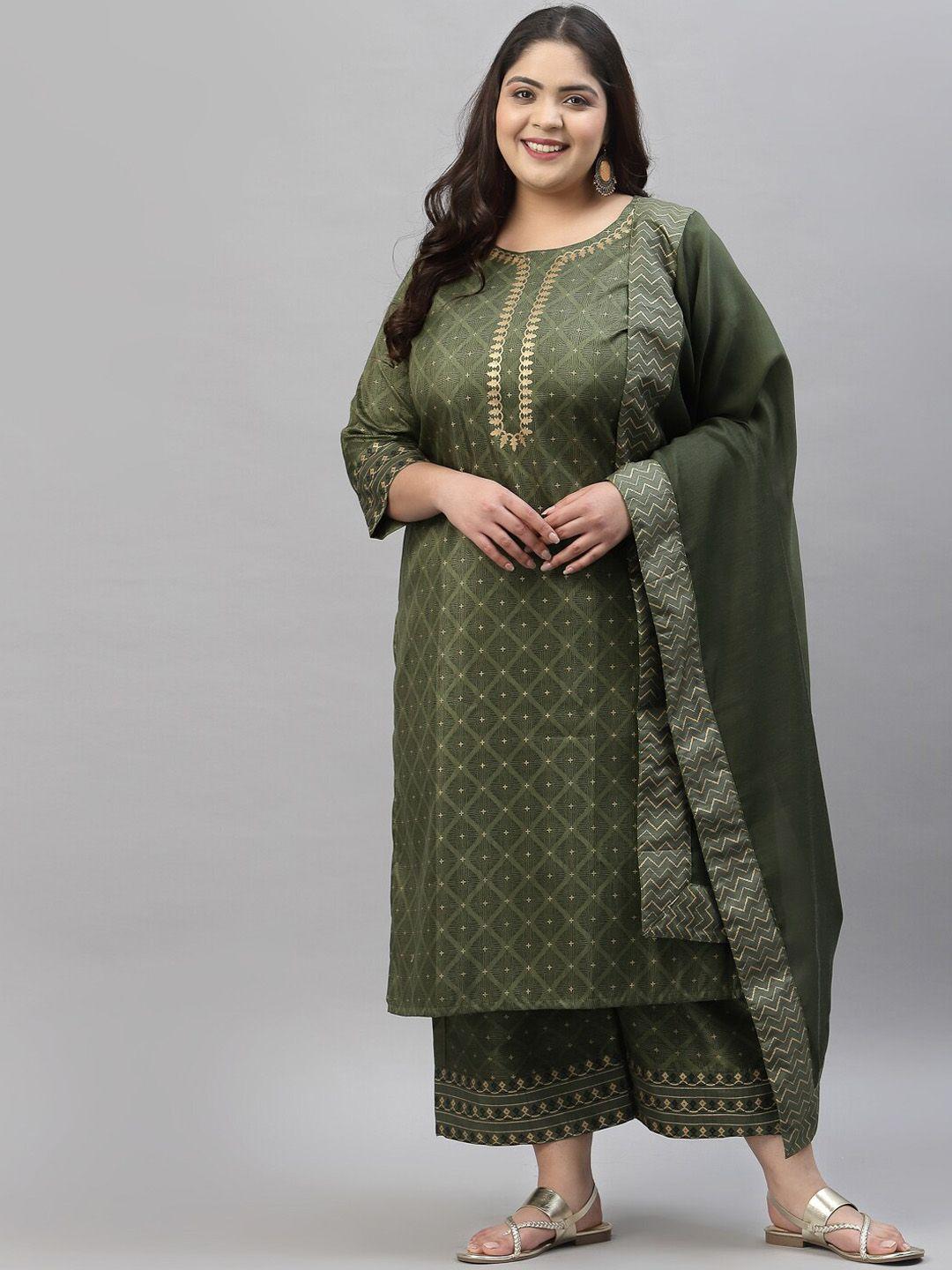 sztori women green ethnic motifs printed regular kurta with palazzos & with dupatta