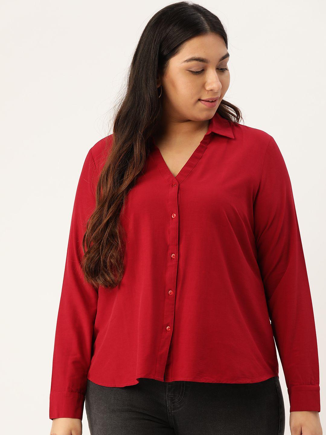 sztori women maroon regular fit solid plus size casual shirt