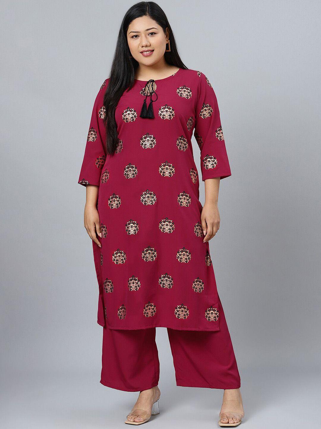 sztori women pink ethnic motifs printed regular kurta with palazzos