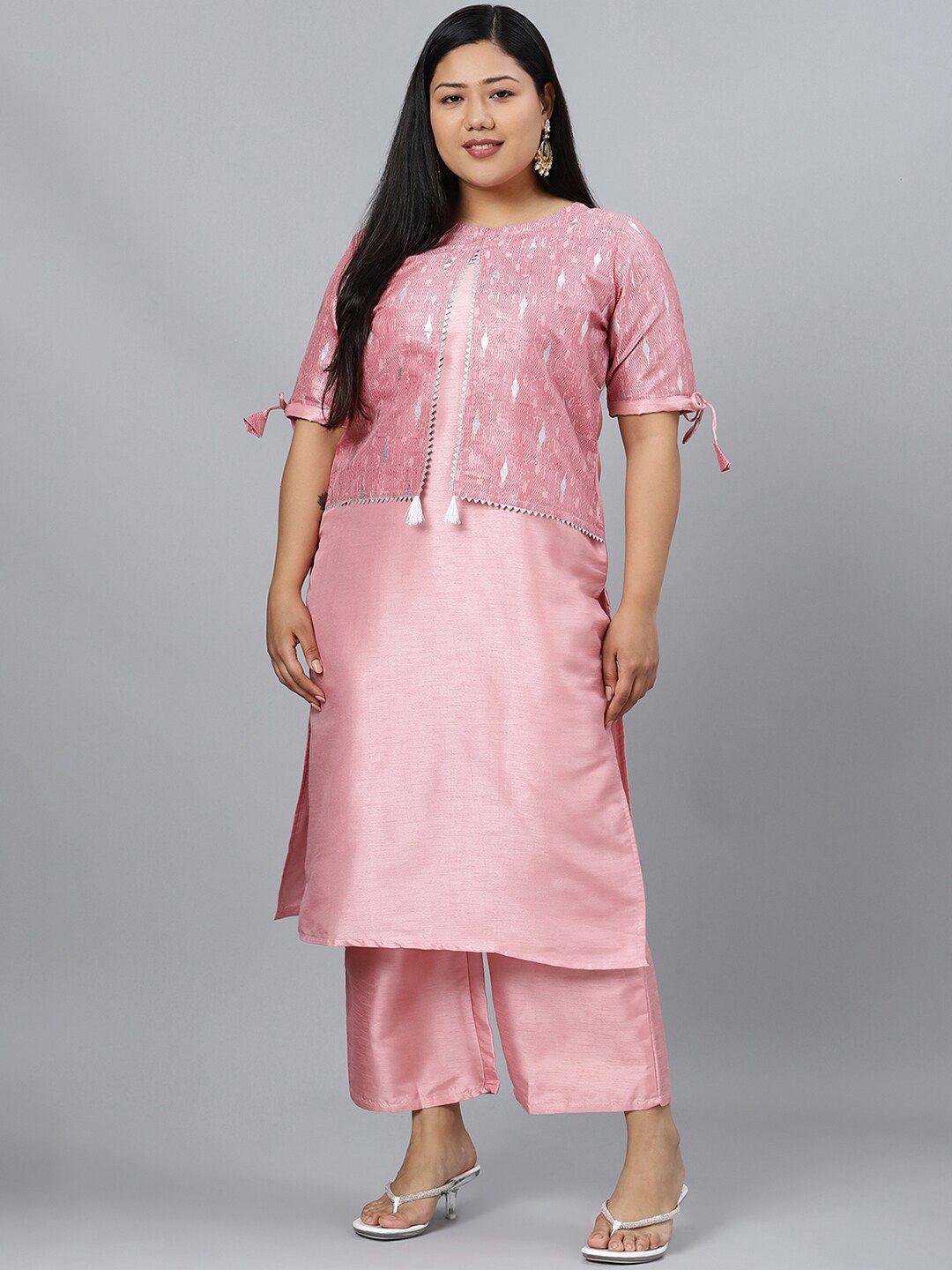 sztori women pink printed regular kurta with palazzos