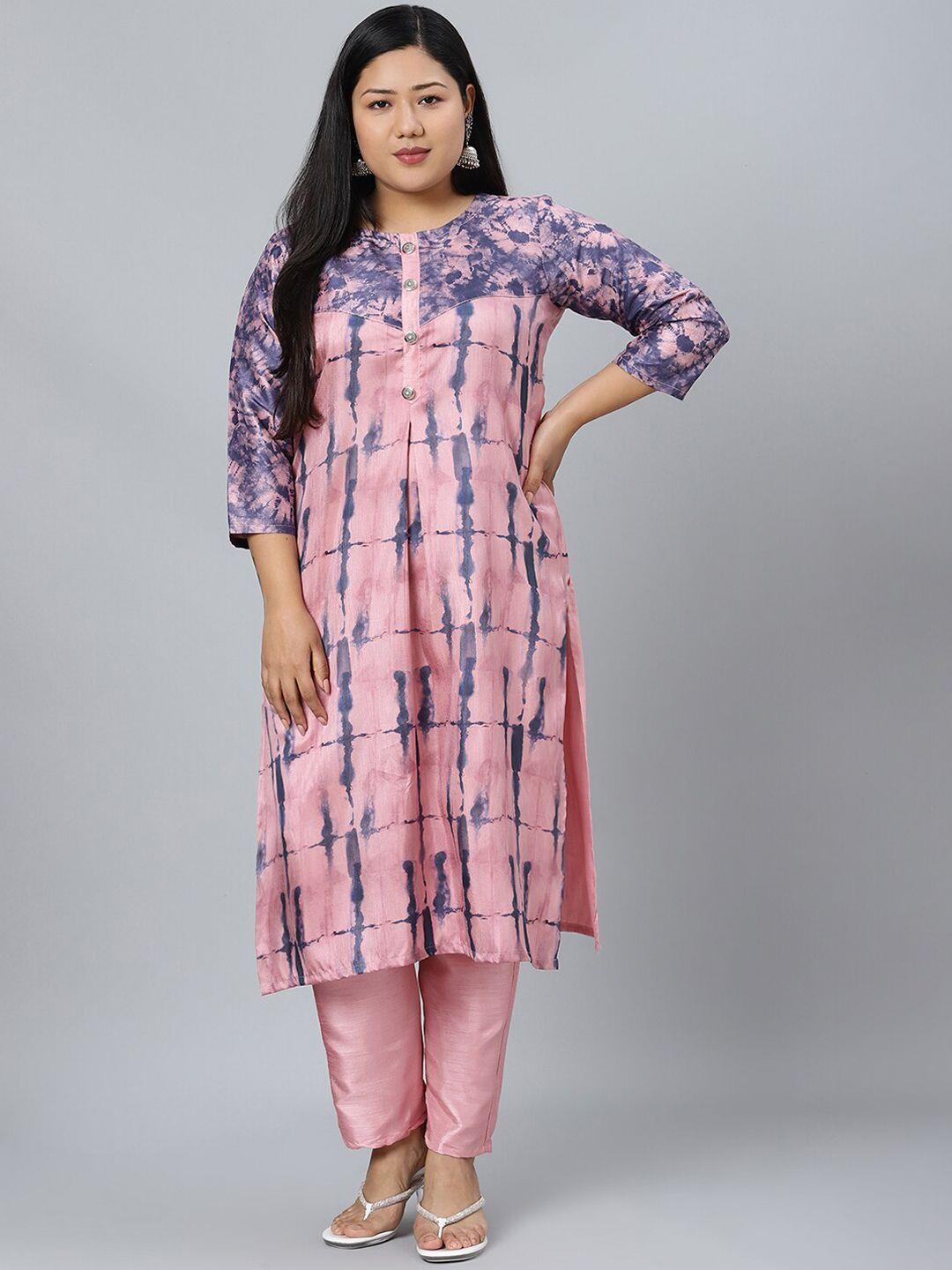 sztori women pink printed regular kurta with trousers