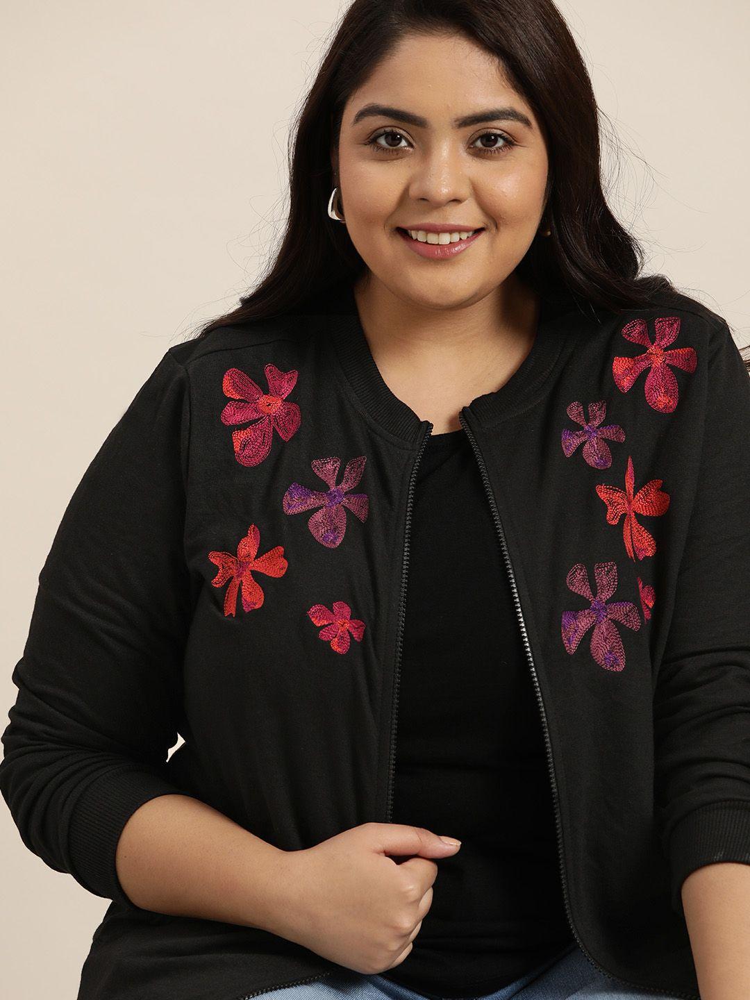 sztori women plus size  black floral embroidered sweatshirt