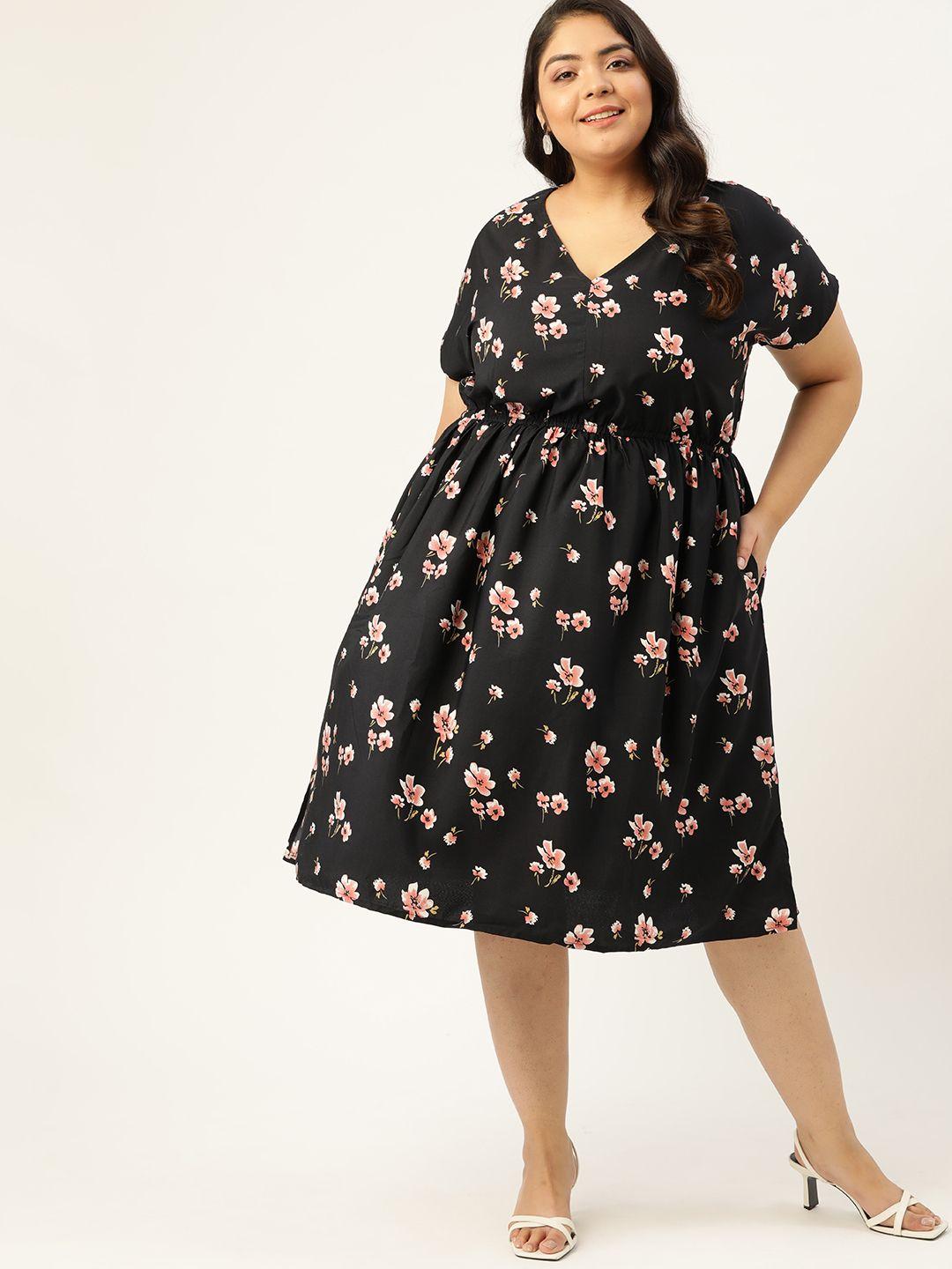 sztori women plus size black & pink floral a-line dress