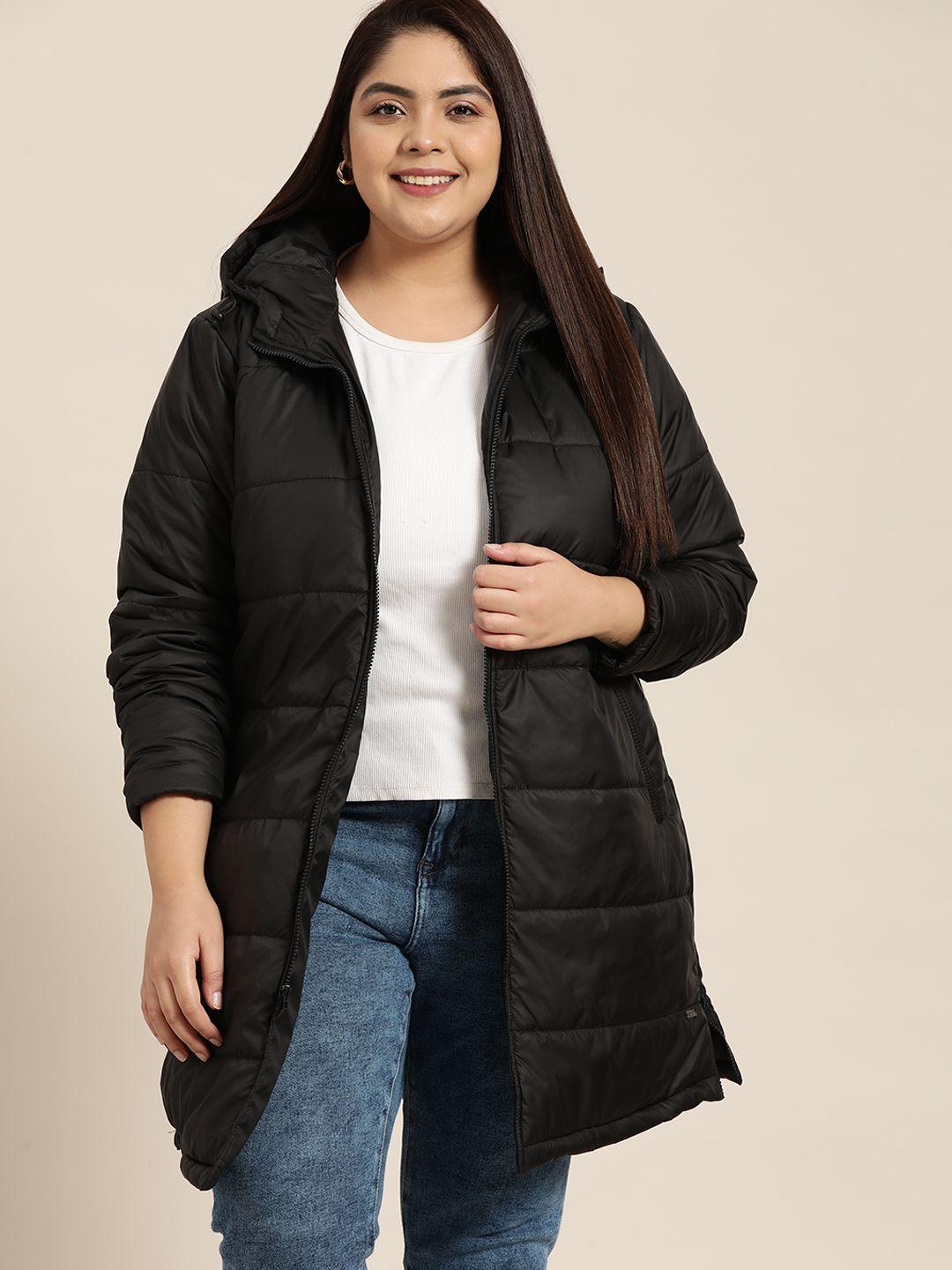 sztori women plus size black hooded longline padded jacket