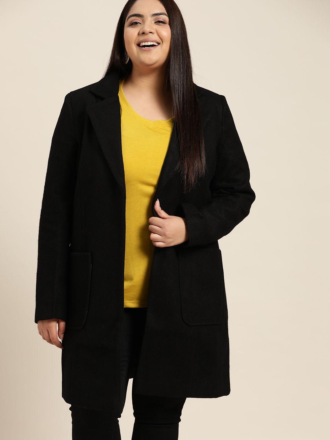 sztori women plus size black solid overcoat