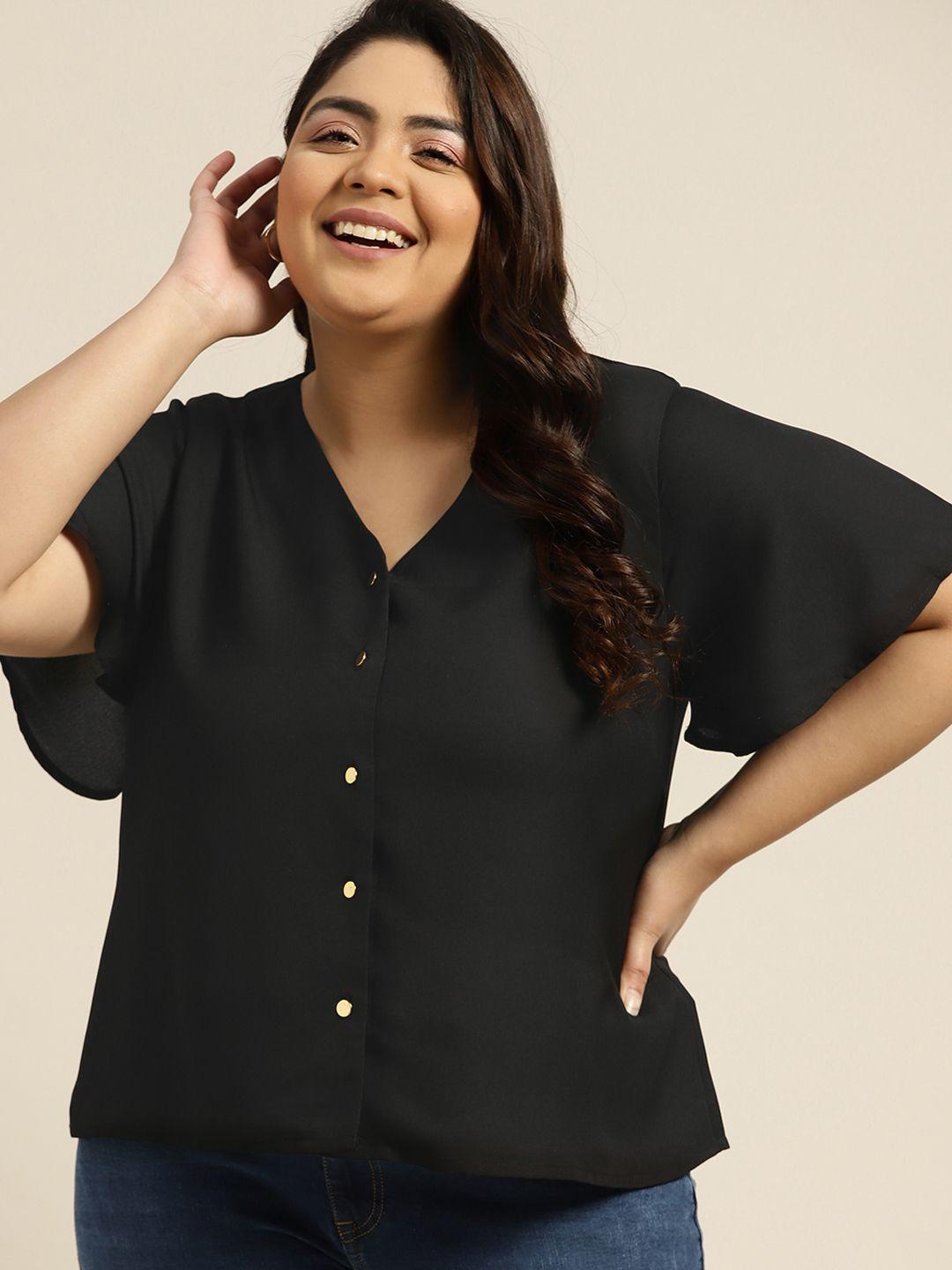 sztori women plus size black solid regular top