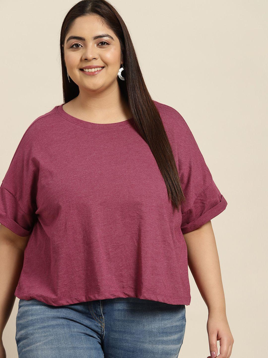 sztori women plus size burgundy solid drop-shoulder sleeves boxy t-shirt