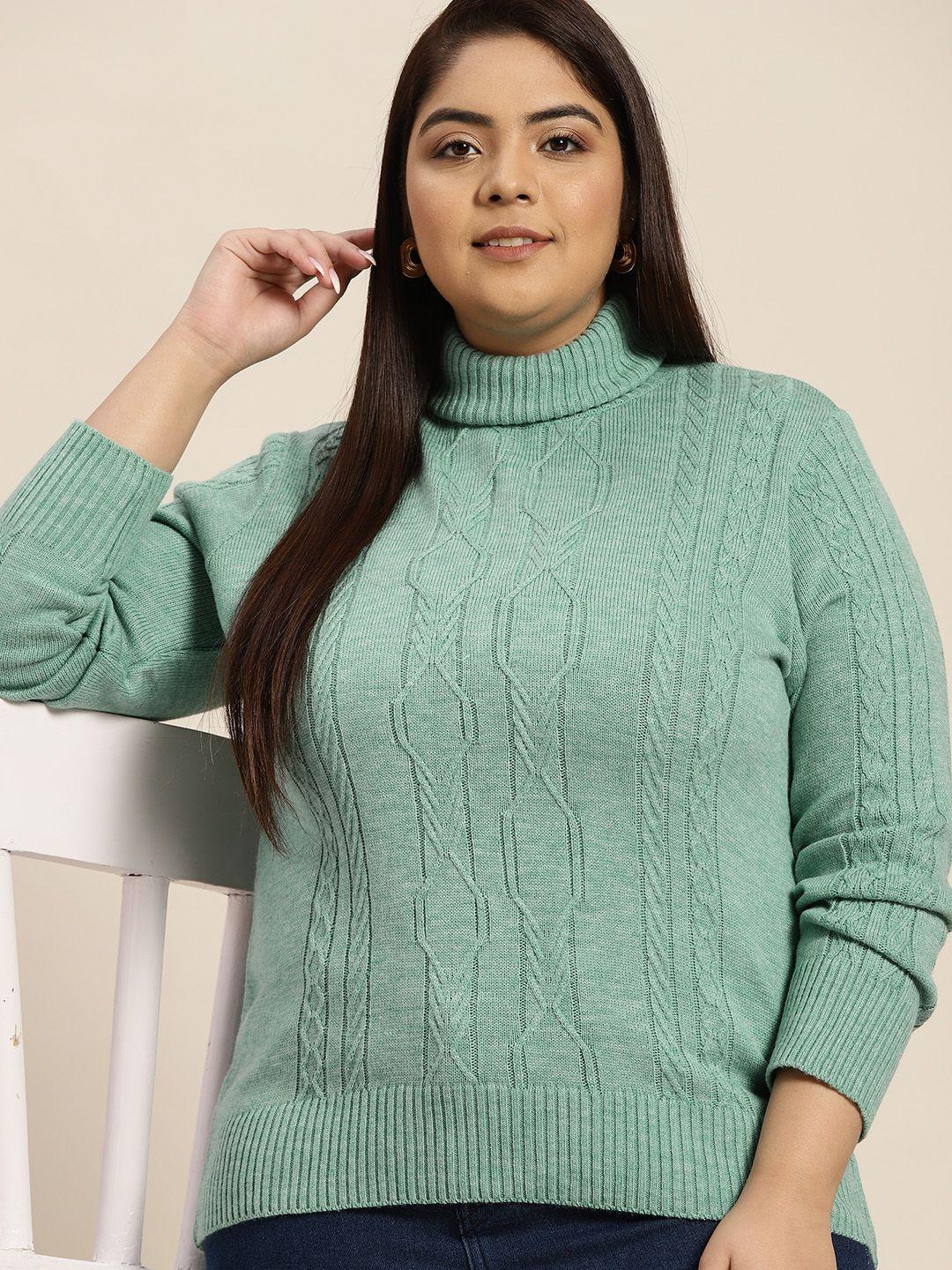 sztori women plus size green cable knit acrylic sweater