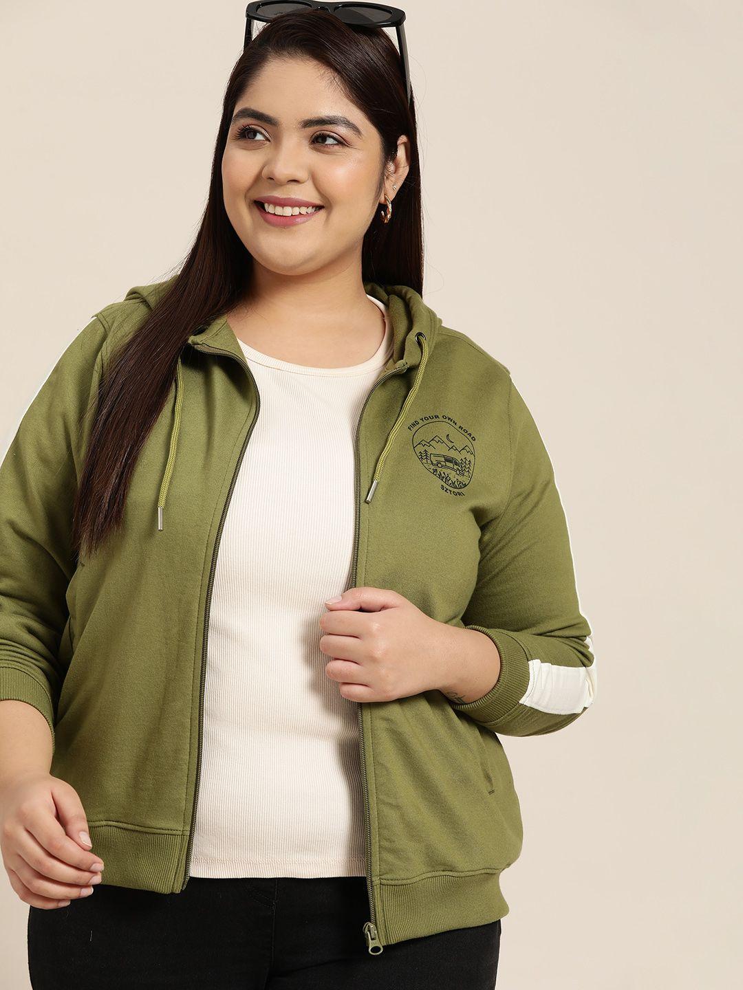 sztori women plus size green printed hooded sweatshirt
