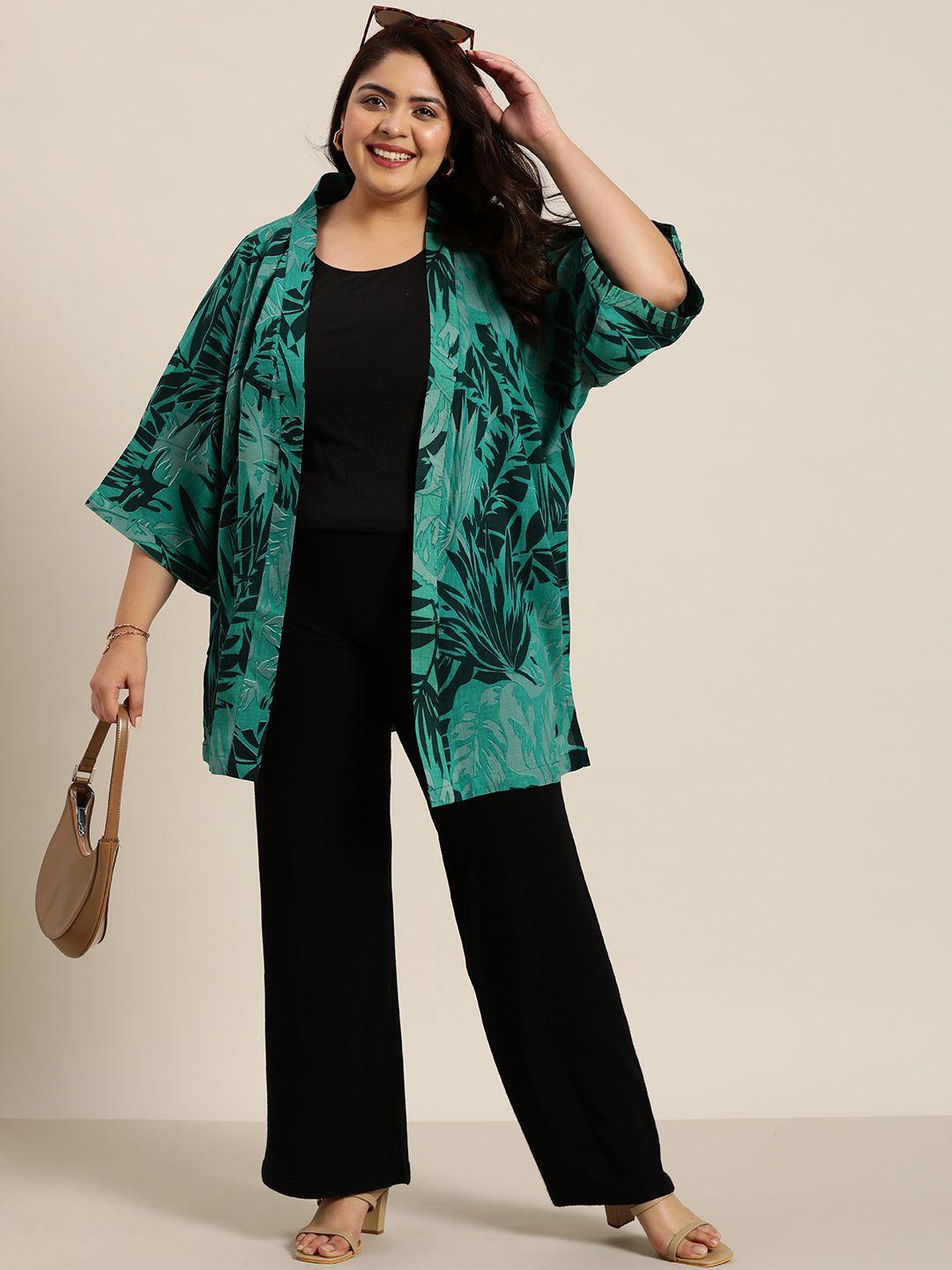 sztori women plus size leaf print open-front longline shrug