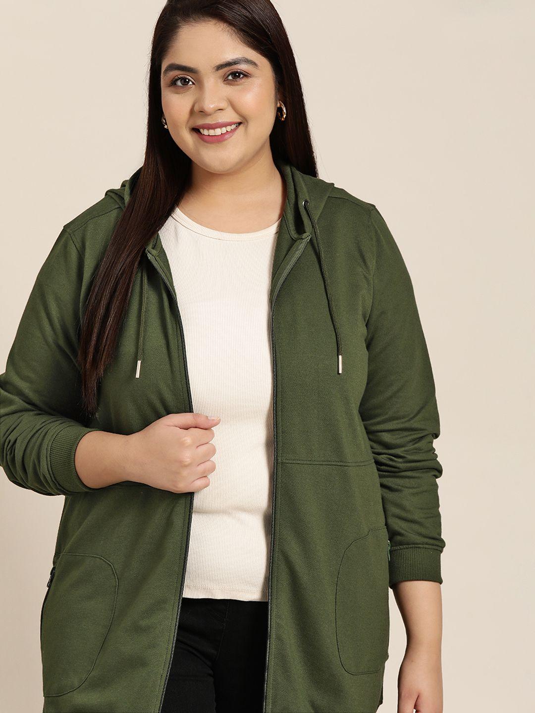 sztori women plus size olive green solid hooded sweatshirt