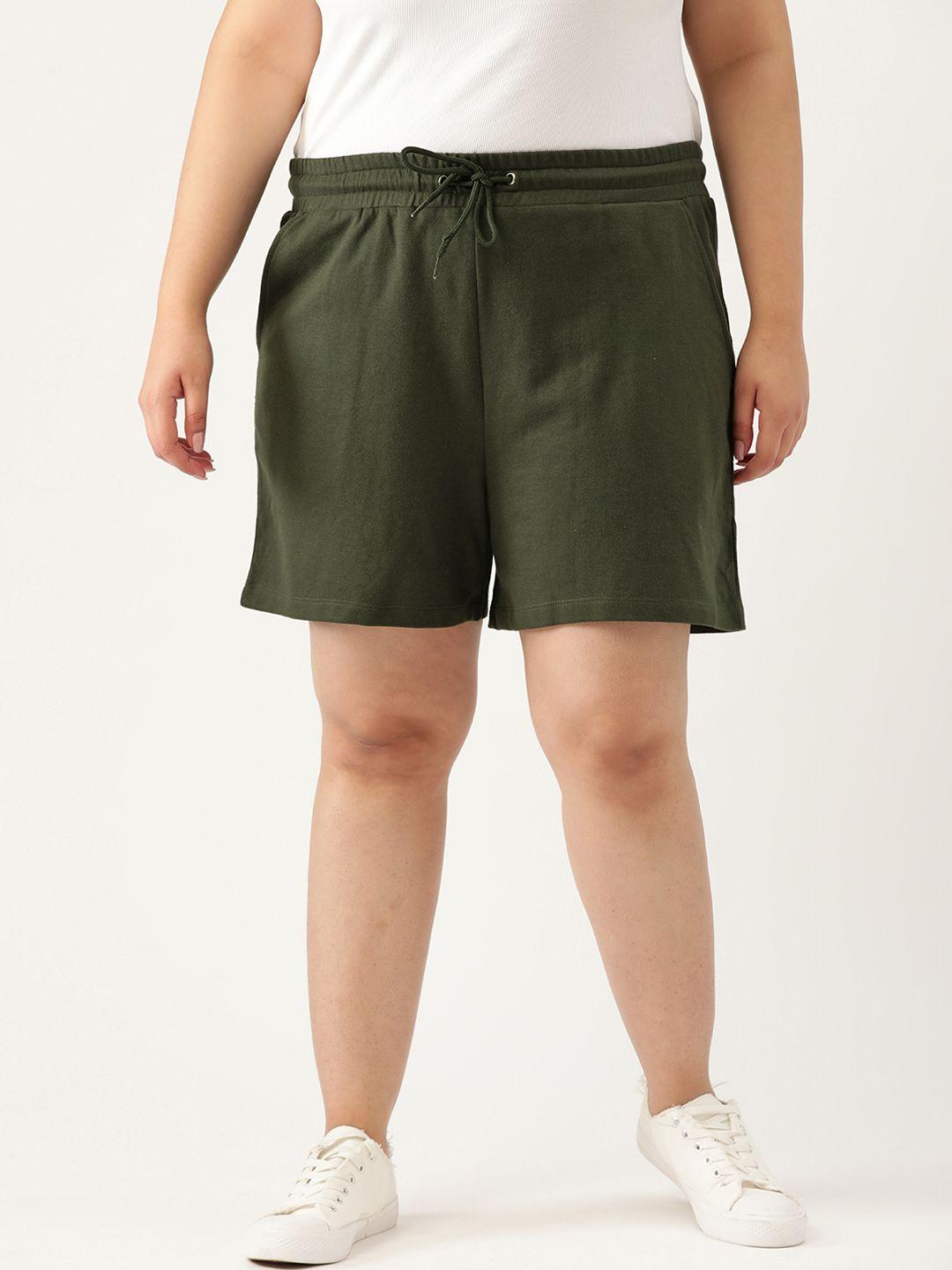 sztori women plus size olive green solid regular fit shorts