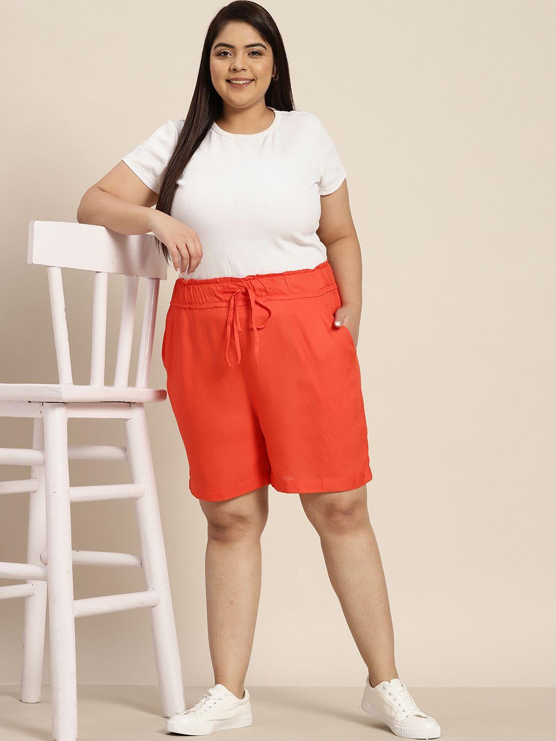 sztori women plus size orange solid shorts