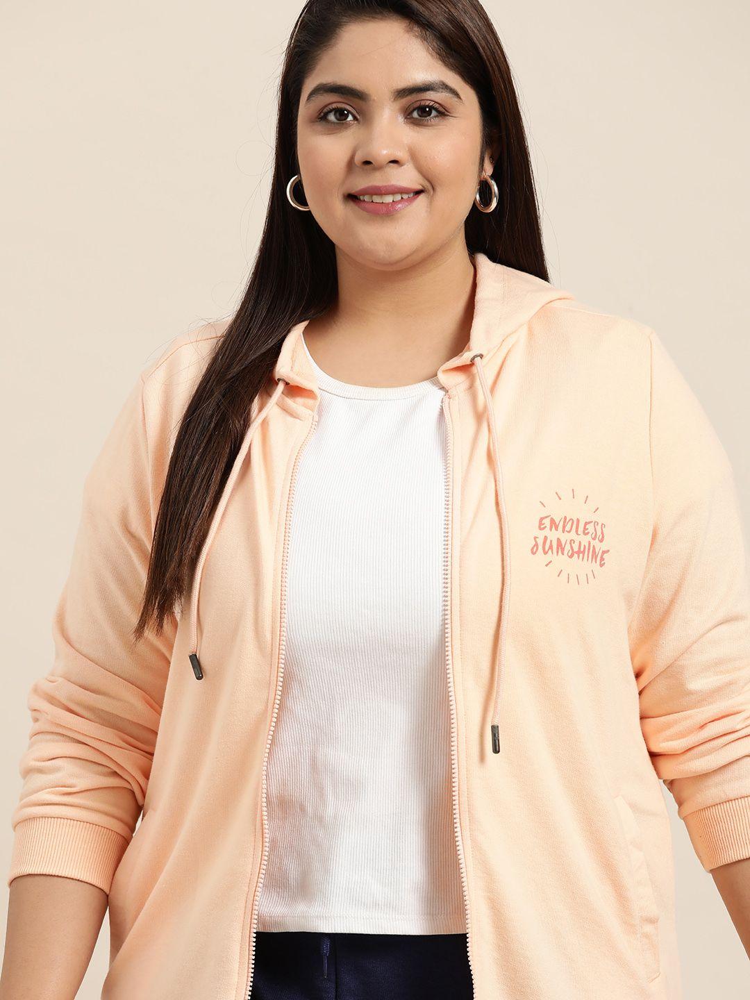 sztori women plus size peach-coloured hooded sweatshirt with printed back