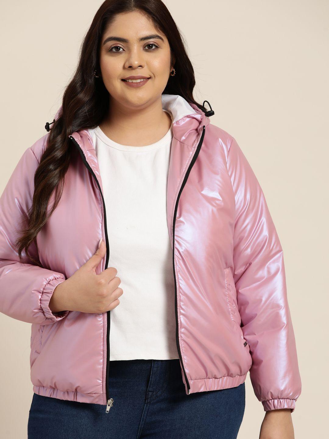 sztori women plus size pink hooded padded jacket