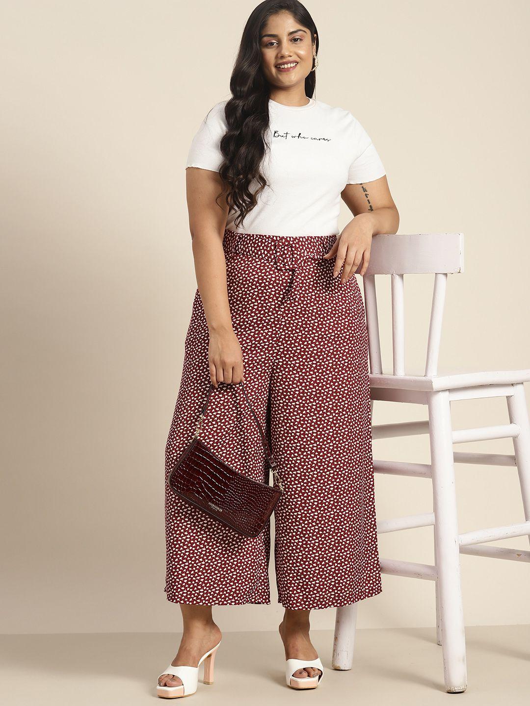 sztori women plus size printed flared parallel trousers with belt