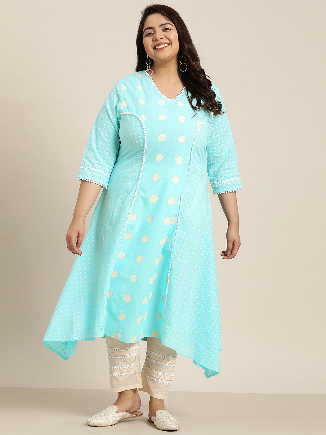 sztori women plus size printed pure cotton kurta with trousers