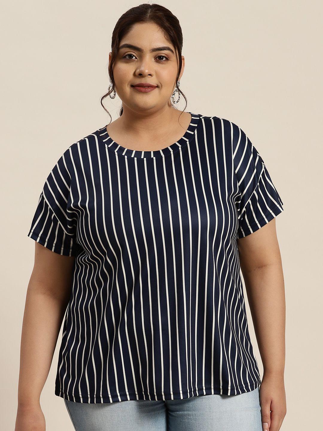 sztori women plus size striped drop-shoulder sleeves t-shirt