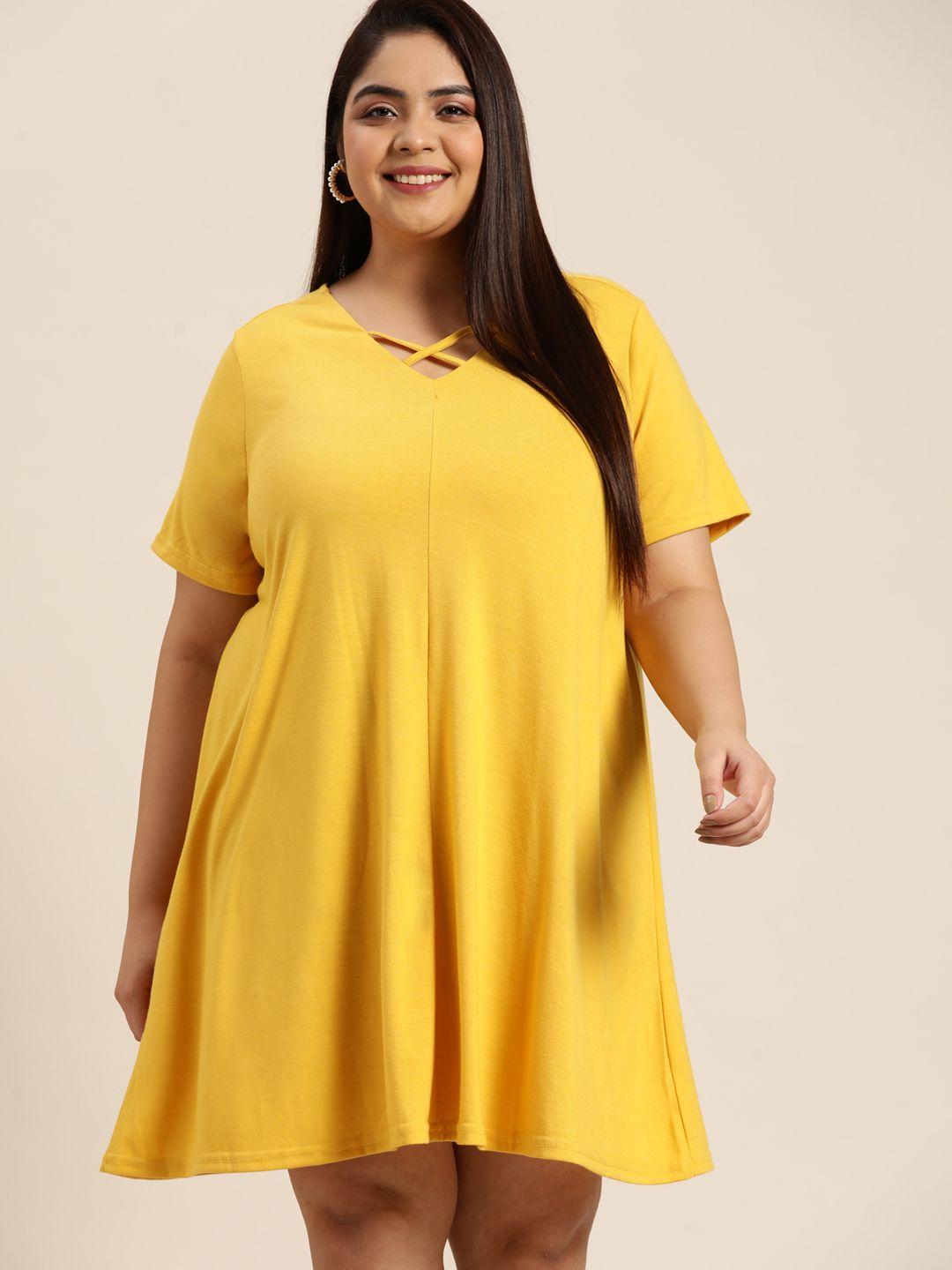 sztori women plus size yellow a-line dress