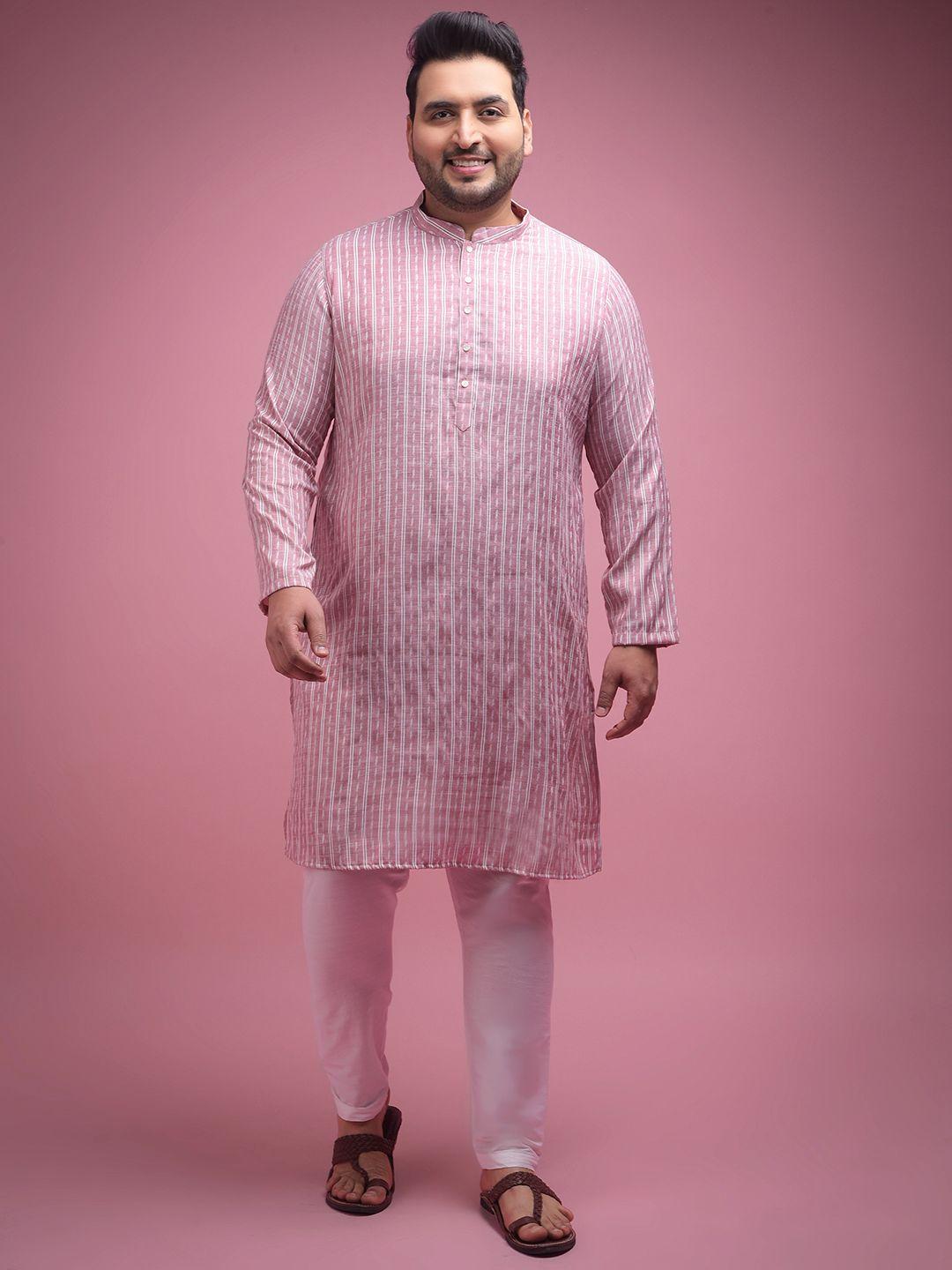 sztori woven design band collar long sleeves straight kurta with pyjama