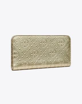 t monogram metallic tonal embossed zip slim wallet