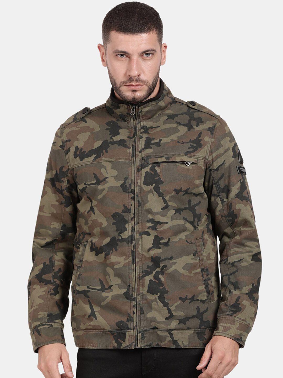 t-base camouflage printed mock collar shoulder tabs windcheater cotton bomber jacket