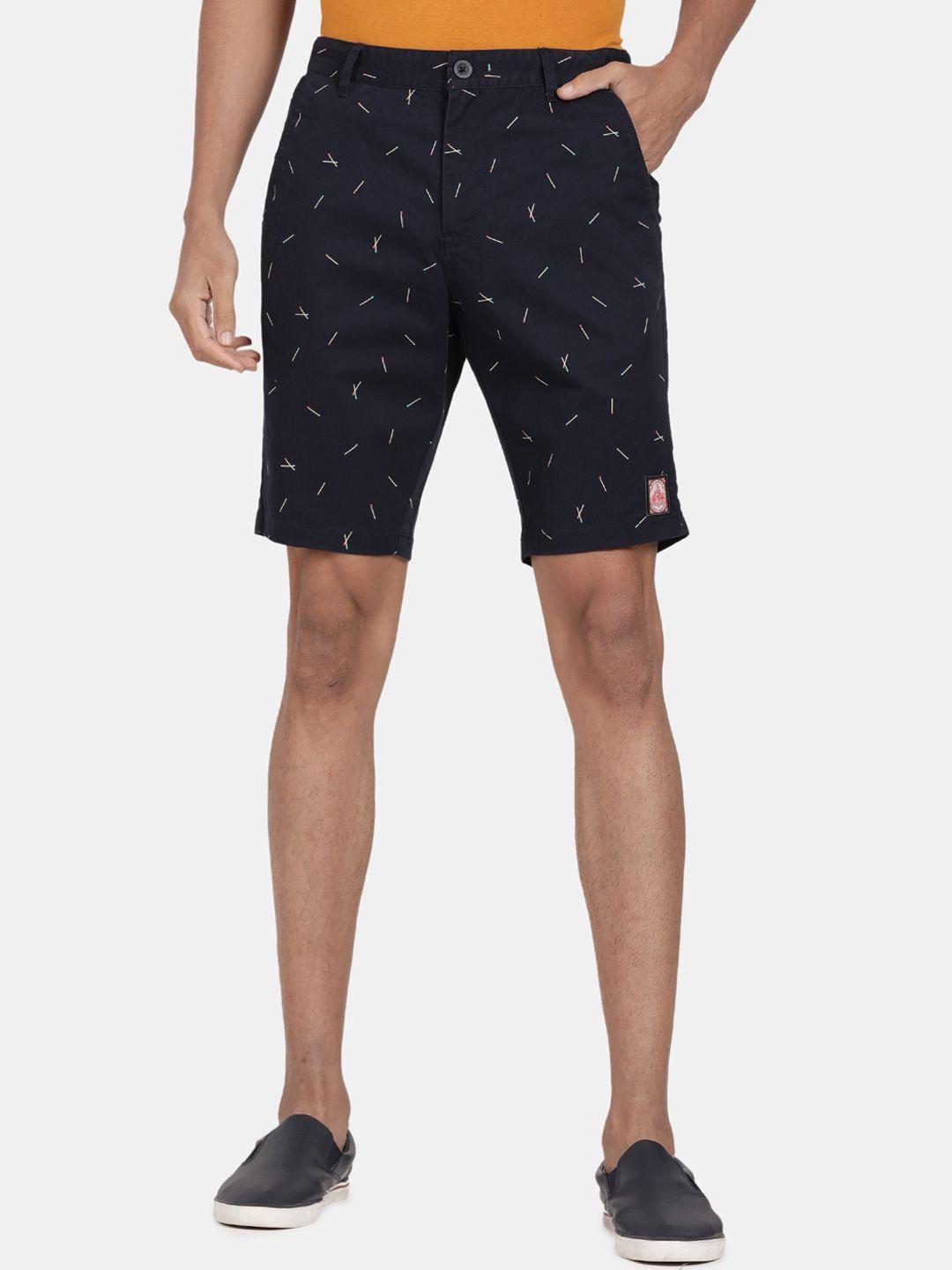 t-base men navy blue conversational printed shorts