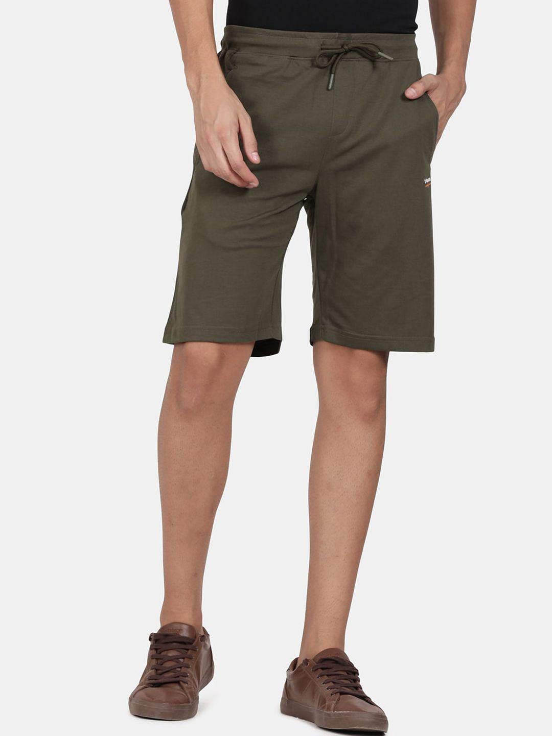 t-base men olive green shorts