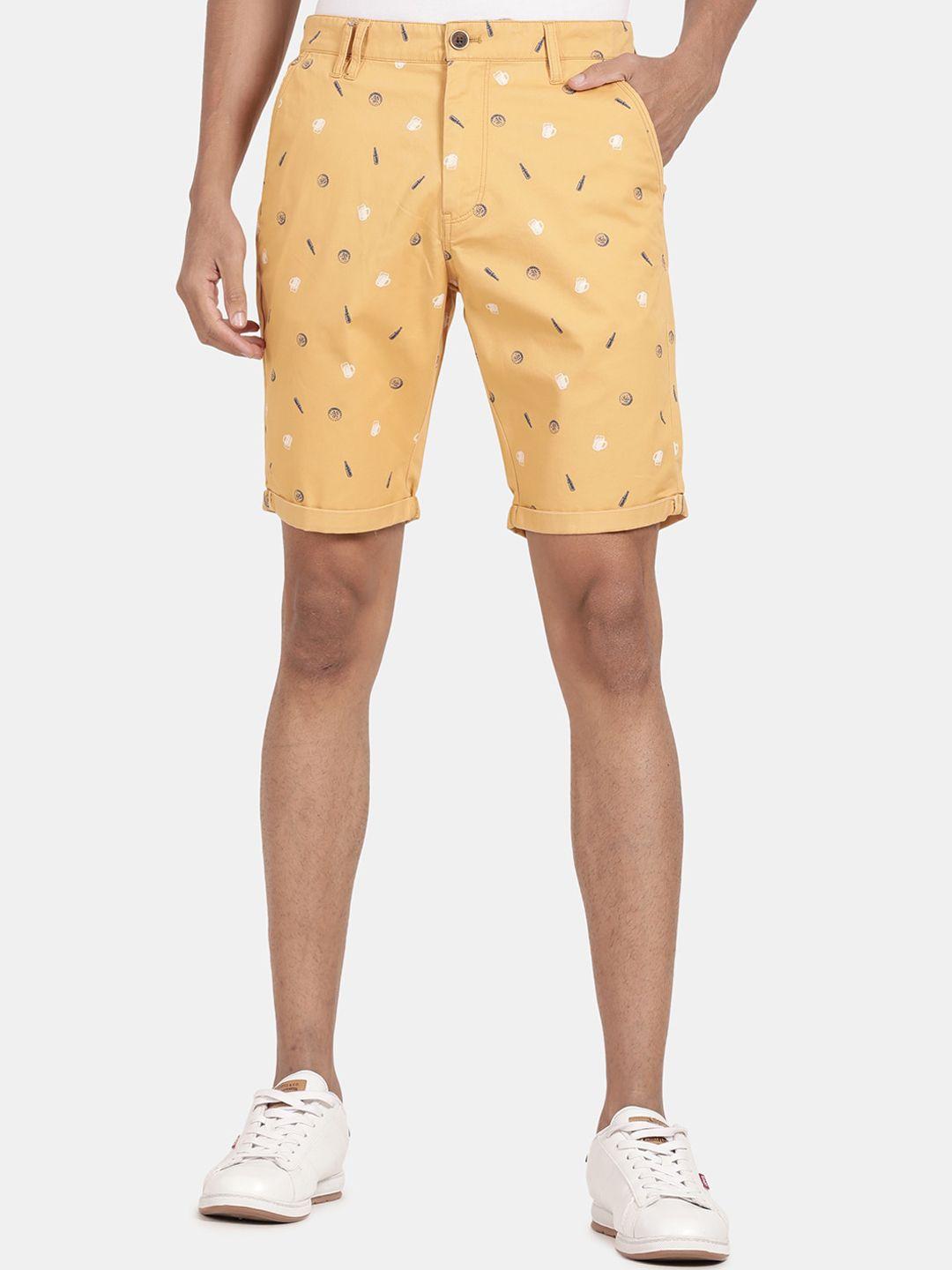 t-base men yellow printed shorts