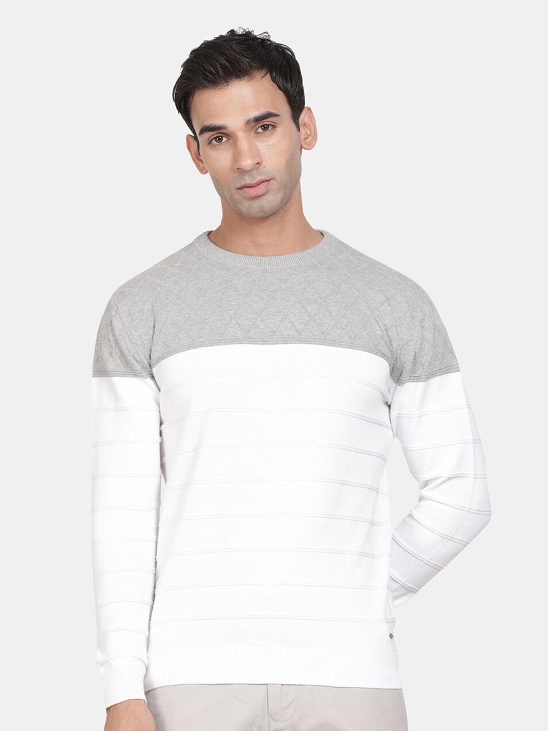 t-base round neck colourblocked cotton pullover sweater