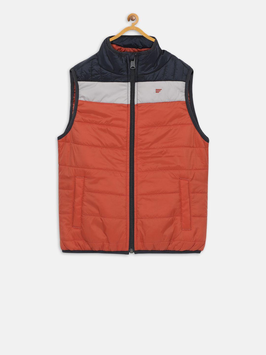 t-base boys orange colourblocked lightweight padded jacket