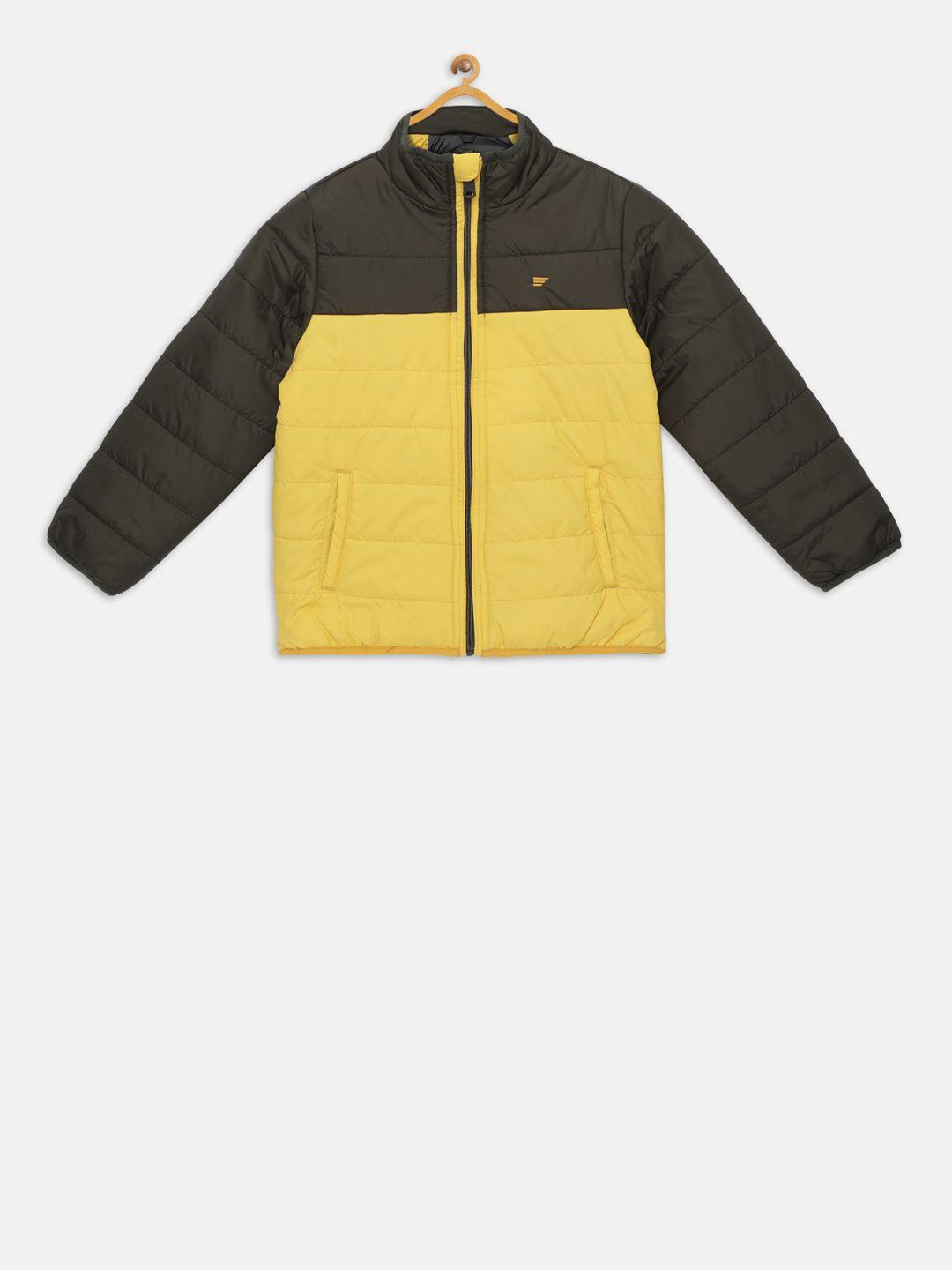 t-base boys yellow colourblocked lightweight jacket