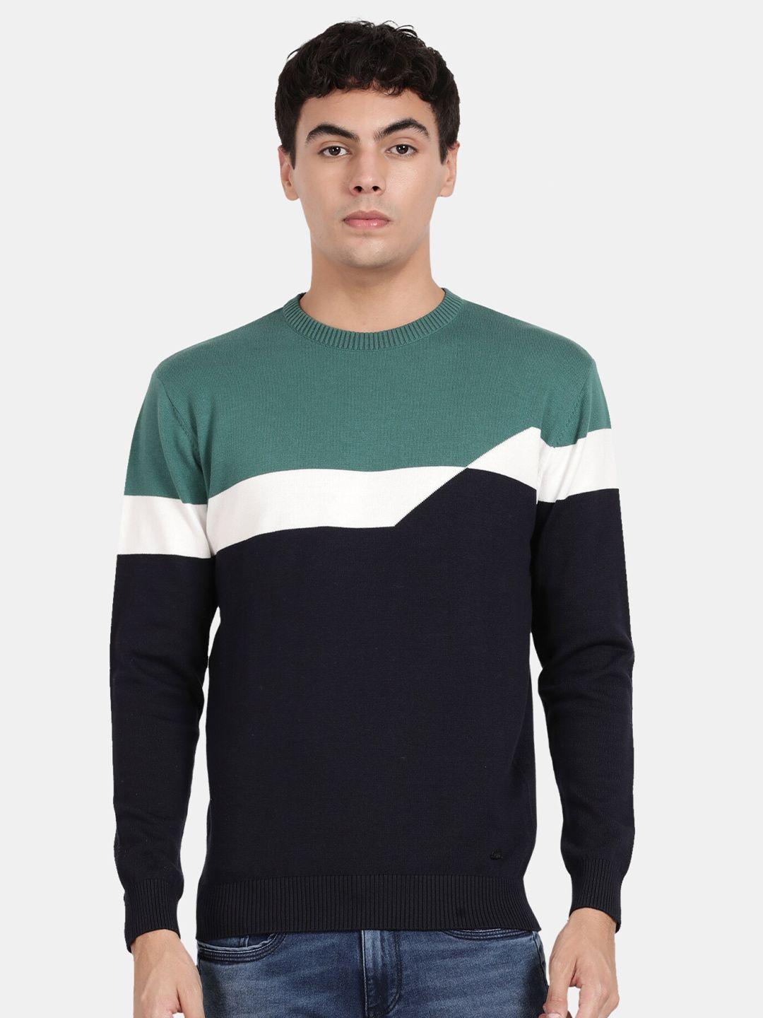 t-base colourblocked round neck cotton pullover sweatshirt