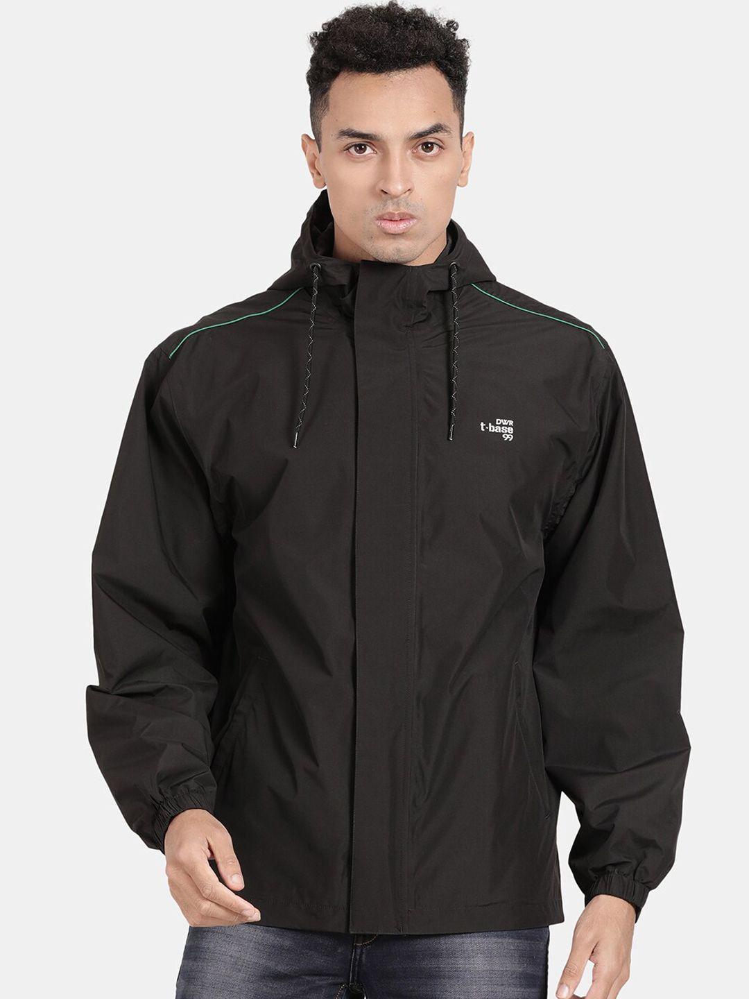 t-base men black geometric windcheater and water resistant sporty jacket